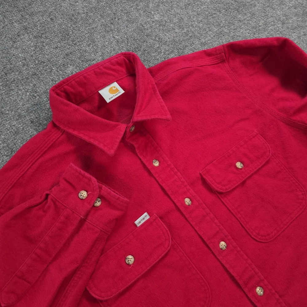 Vintage Carhartt Shirt Mens 2XL Red Solid Chamois Flannel Workwear Casual 90s